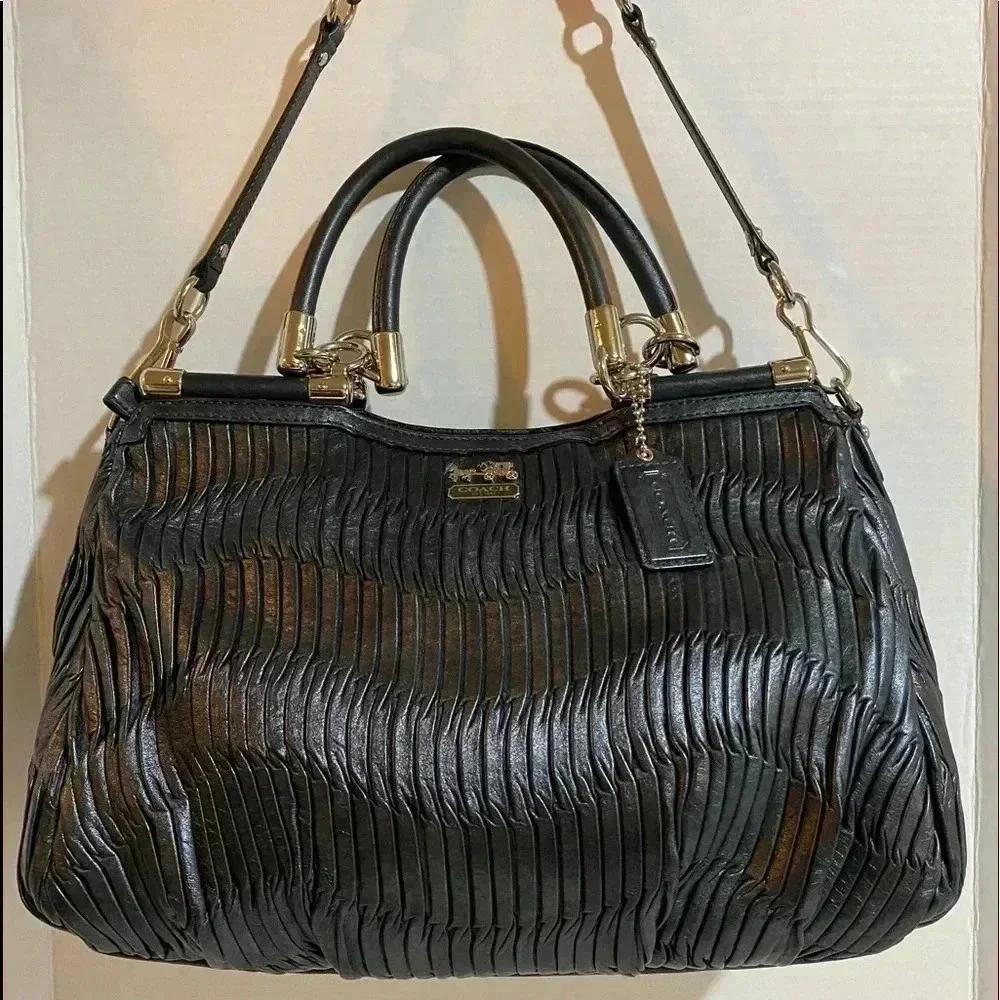 Coach metallic leather Gray Blue satchel bag